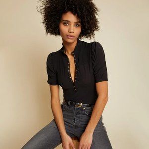 Nation LTD Pietra High Neck Snap Tee - Black - Size Large